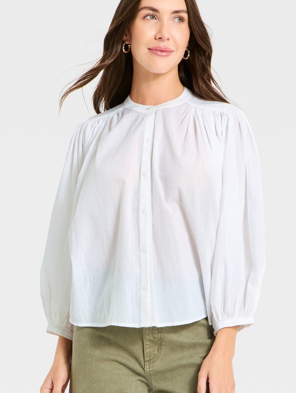Universal Thread Puff Long Sleeve Banded Collar Peasant Blouse S NEW NWT